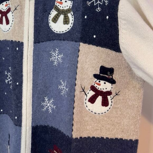 Vintage Croft & Barrow Full Zip Winter Sweater Size L Holiday Christmas Snowman - Picture 6 of 10